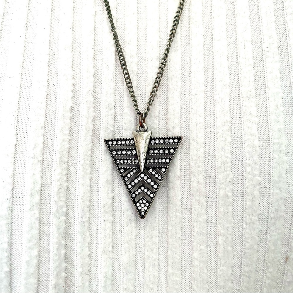 Silver Crystal Tribal Triangle Necklace
